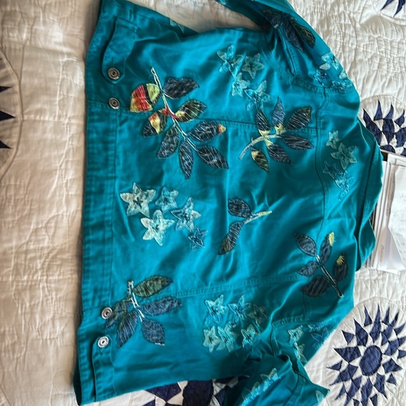 Chico’s Design Teal Appliquéd Unlined Jacket Size 3 (16)Silver Buttons - Picture 8 of 12